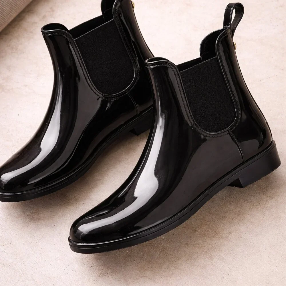 Sam Edelman Tinsley Waterproof Chelsea Rain Boots Black Gloss Size 11